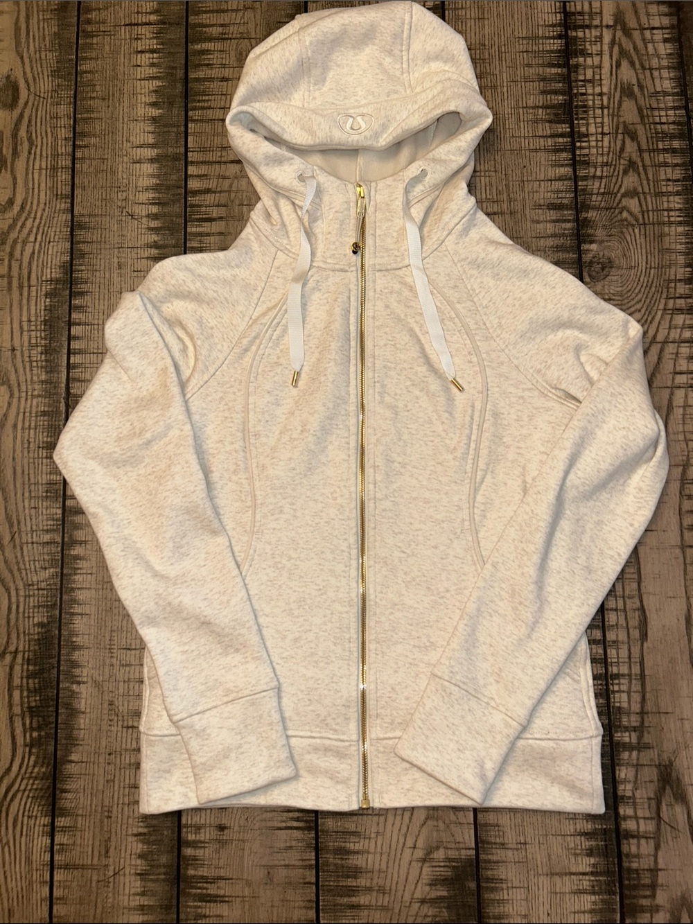 Lululemon Athletica Light Gray/Cream Scuba Hoodie- Full-Zip, Fleece Lined